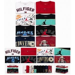 Lot of 8 Boys Designer Tees Size 8-10Y Bundle Tommy Hilfiger Jordan Converse